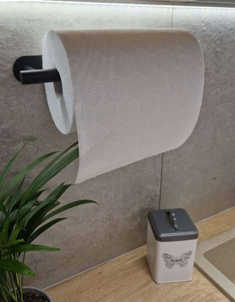Uchwyt na Ręcznik Papierowy Loft – Czarny Mat – Montaż Bez Wiercenia (Taśma 3M)