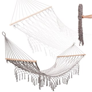 Hamak Ogrodowy Boho z Frędzlami – Wisząca Makrama 200x100 cm – Szary