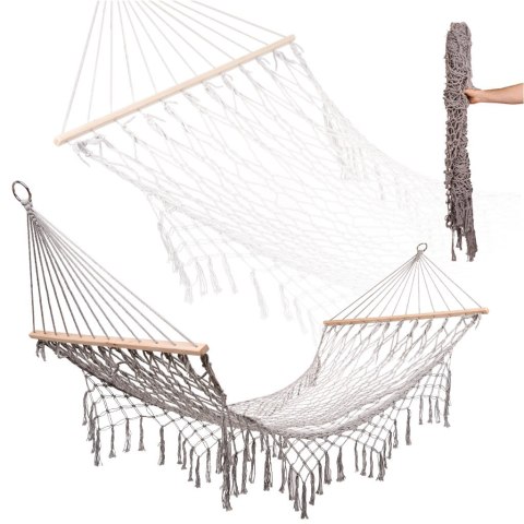 Hamak Ogrodowy Boho z Frędzlami – Wisząca Makrama 200x100 cm – Szary