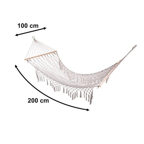 Hamak Ogrodowy Boho z Frędzlami – Wisząca Makrama 200x100 cm – Szary