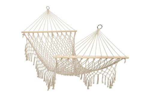 Luksusowy Hamak Brazylijski Boho – Wisząca Siatka z Frędzlami 200cm – Ecru – Max 150kg