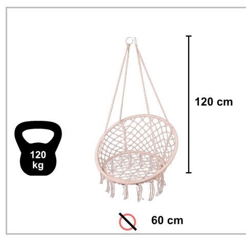 Huśtawka LUARO: Bocianie Gniazdo z Poduszką XXL – Ecru 80cm – Królewski Relaks do 150kg