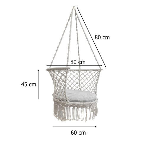 Huśtawka Ogrodowa Bocianie Gniazdo z Oparciem – Szary Fotel Wiszący 80cm – Max 150kg