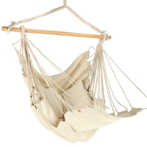 Krzesło Brazylijskie z Podnóżkiem i 2 Poduszkami – Wiszący Fotel Boho 130cm – Beż