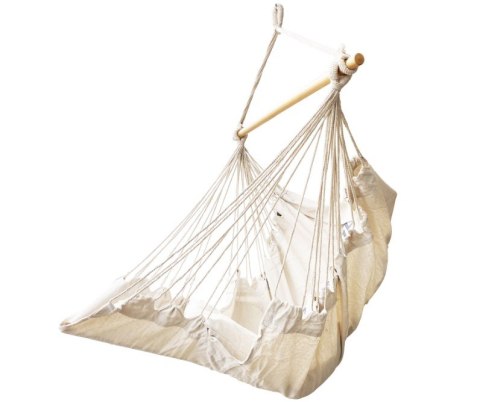 Krzesło Brazylijskie z Podnóżkiem i 2 Poduszkami – Wiszący Fotel Boho 130cm – Beż