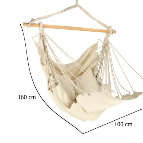 Krzesło Brazylijskie z Podnóżkiem i 2 Poduszkami – Wiszący Fotel Boho 130cm – Beż