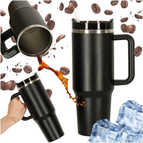 Gigantyczny Kubek Termiczny 1,2L z Uchwytem i Słomką – Stanley Style – Czarny