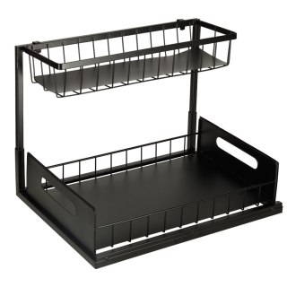 Dwupoziomowy Organizer Pod Zlew i do Szafki – Wysuwany Kosz – Czarny Metal