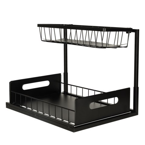 Dwupoziomowy Organizer Pod Zlew i do Szafki – Wysuwany Kosz – Czarny Metal