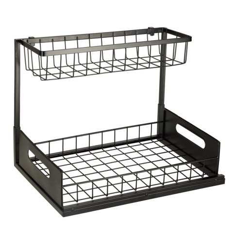 Dwupoziomowy Organizer Pod Zlew i do Szafki – Wysuwany Kosz – Czarny Metal
