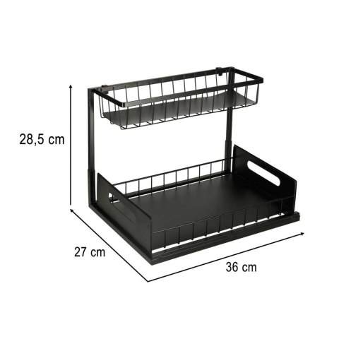 Dwupoziomowy Organizer Pod Zlew i do Szafki – Wysuwany Kosz – Czarny Metal