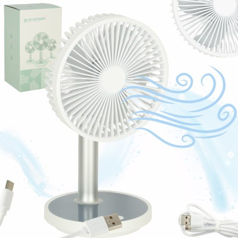 Bezprzewodowy Wentylator Biurkowy USB z Akumulatorem – 4 Poziomy Mocy – LED 38cm