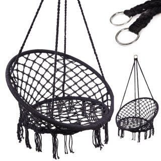 Huśtawka LUARO Fotel Bocianie Gniazdo – Czarna Makrama 80cm – do 150kg