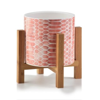 Pomarańczowa Doniczka AVA 16 cm na Stojaku – Ceramiczna Osłonka w Geometryczny Wzór