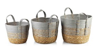 Zestaw 3 Koszy z Trawy Morskiej BALI Natural&Grey – Naturalne Osłonki Boho