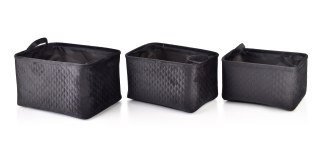 Komplet 3 Koszy Tekstylnych SARA BLACK – Eleganckie Organizery, Pikowane Pudełka L/M/S