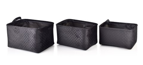 Komplet 3 Koszy Tekstylnych SARA BLACK – Eleganckie Organizery, Pikowane Pudełka L/M/S