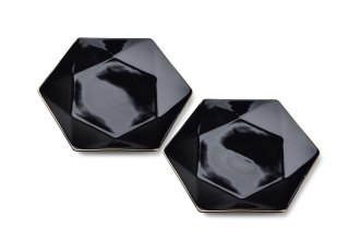 RALPH BLACK Komplet 2 talerzy deserowych 24,5x21 cm – Czarna Porcelana, Heksagon