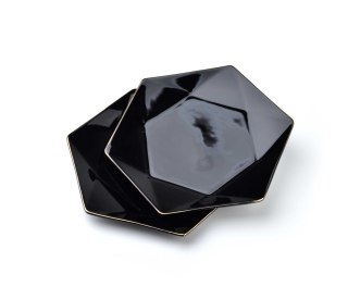 RALPH BLACK Komplet 2 talerzy deserowych 24,5x21 cm – Czarna Porcelana, Heksagon