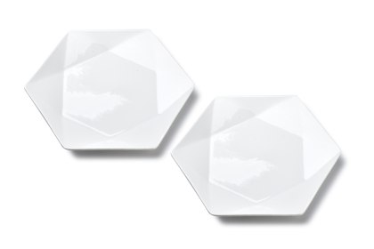 RALPH WHITE Komplet 2 talerzy deserowych 24,5x21 cm – Biała Porcelana, Heksagon