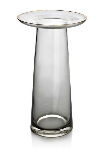Wazon szklany SERENITE 14,5x14,5x25 cm – Mondex, Szaro-złoty, Z kołnierzem