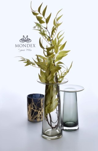 Wazon szklany SERENITE 14,5x14,5x25 cm – Mondex, Szaro-złoty, Z kołnierzem