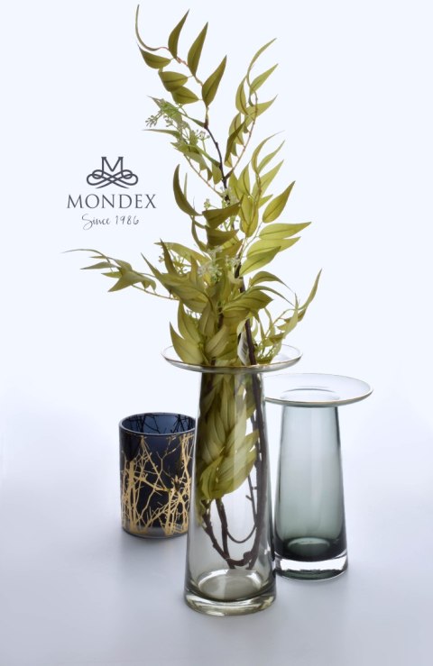 Wazon szklany SERENITE 14,5x14,5x25 cm – Mondex, Szaro-złoty, Z kołnierzem