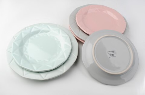 Talerz Obiadowy ADEL PINK 24 cm – Różowa Ceramika, Nowoczesny Diamentowy Wzór