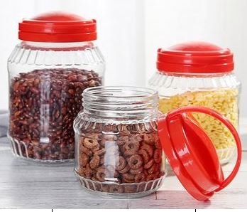 Słój Szklany BASIC KITCHEN 2,0 L – z Czerwoną Pokrywką i Uchwytem, COOKINI