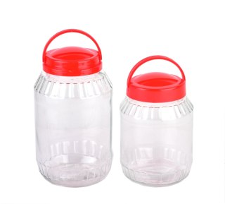 Duży Słój Szklany BASIC KITCHEN 3,1 L – z Czerwoną Pokrywką i Uchwytem, COOKINI