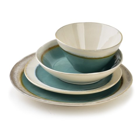 Ceramiczny Talerz Płaski BASIC NATURE 27,5 cm – Morski Teal, Styl Rękodzielniczy