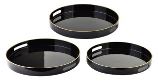 Komplet 3 Tac Dekoracyjnych BLANCHE BLACK – Okrągłe, Czarny Połysk