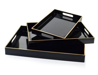 Komplet 3 Tac Dekoracyjnych BLANCHE BLACK – Czarny Połysk, Nowoczesny Minimalizm