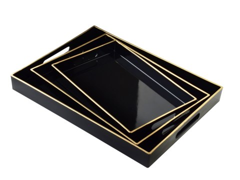 Komplet 3 Tac Dekoracyjnych BLANCHE BLACK – Czarny Połysk, Nowoczesny Minimalizm