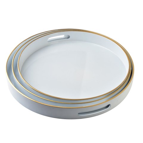 Komplet 3 Tac Dekoracyjnych BLANCHE WHITE – Okrągłe, Biały Połysk, Nowoczesna Harmonia