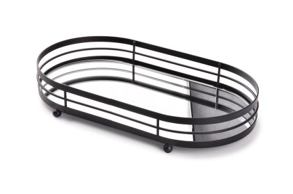 Metalowa Taca Dekoracyjna CEDRIC 33 cm – Czarna z Lustrem, Owalna