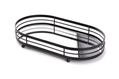 Metalowa Taca Dekoracyjna CEDRIC 33 cm – Czarna z Lustrem, Owalna