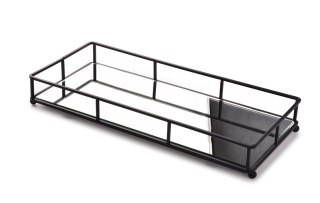 Metalowa Taca Dekoracyjna CEDRIC 36 cm – Czarna z Lustrem, Prostokątna