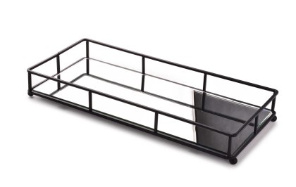 Metalowa Taca Dekoracyjna CEDRIC 36 cm – Czarna z Lustrem, Prostokątna