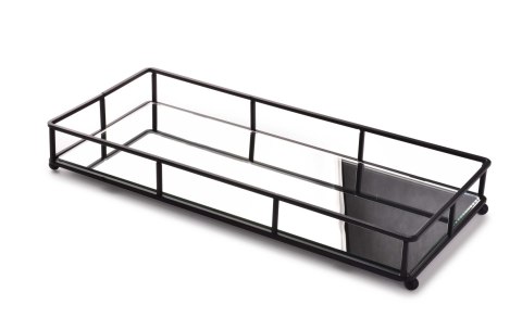 Metalowa Taca Dekoracyjna CEDRIC 36 cm – Czarna z Lustrem, Prostokątna