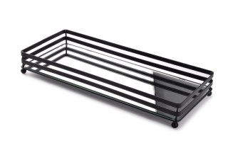 Metalowa Taca Dekoracyjna CEDRIC 39 cm – Czarna z Lustrem, Prostokątna