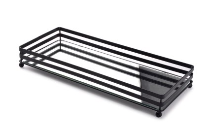 Metalowa Taca Dekoracyjna CEDRIC 39 cm – Czarna z Lustrem, Prostokątna