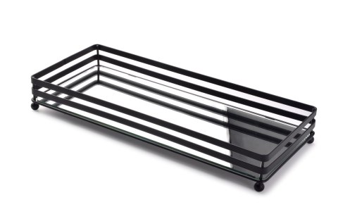 Metalowa Taca Dekoracyjna CEDRIC 39 cm – Czarna z Lustrem, Prostokątna