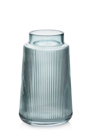 Wazon szklany SERENITE 11,5x11,5x20 cm – Szaro-niebieski, Pionowe paski