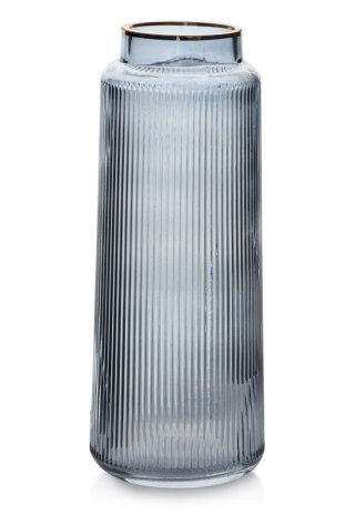 Wazon szklany SERENITE 11,5x11,5x30 cm – Szaro-złoty, Pionowe paski