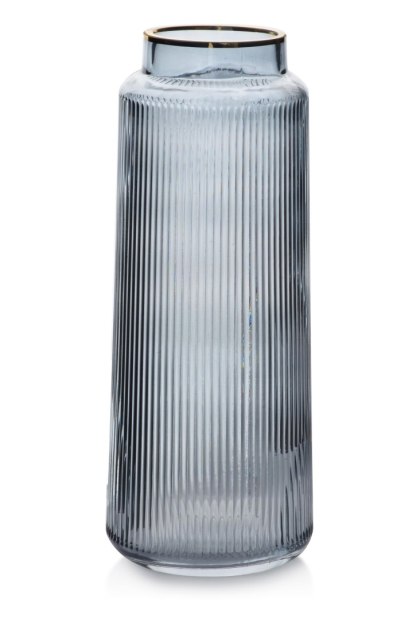 Wazon szklany SERENITE 11,5x11,5x30 cm – Szaro-złoty, Pionowe paski