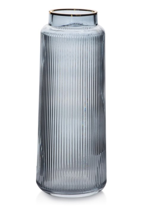 Wazon szklany SERENITE 11,5x11,5x30 cm – Szaro-złoty, Pionowe paski
