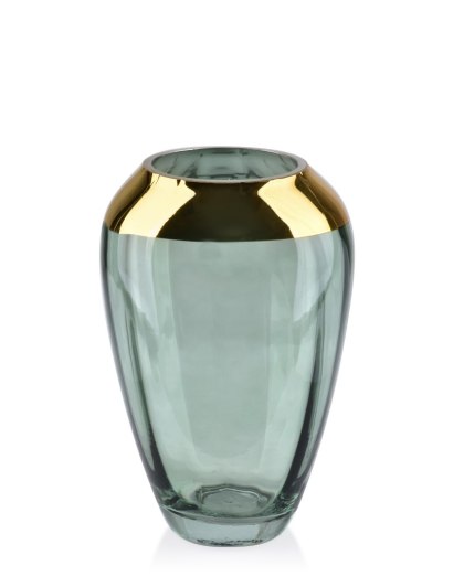 Wazon szklany SERENITE 13x13x19,5 cm – Mondex, Zielono-złoty