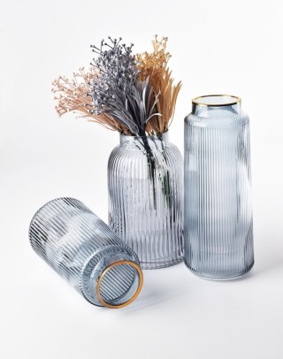 Wazon szklany SERENITE 23 cm MONDEX – Szary, Pionowe prążki