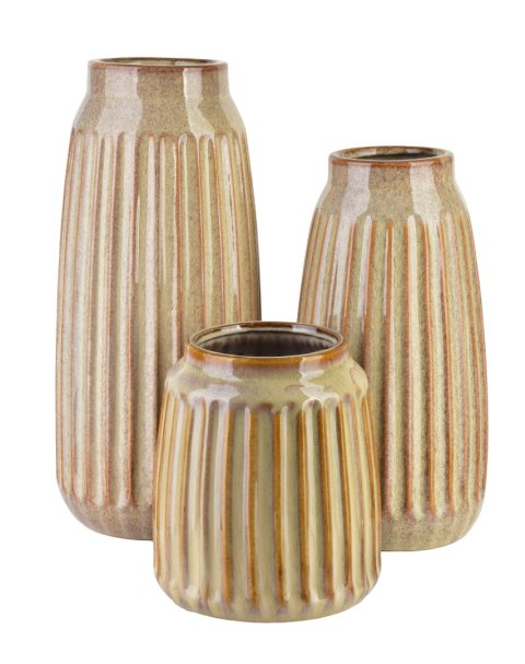 Wazon Ceramiczny ARINA BEIGE 35,5 cm – Wysoki, Prążkowany, Jasnobeżowy